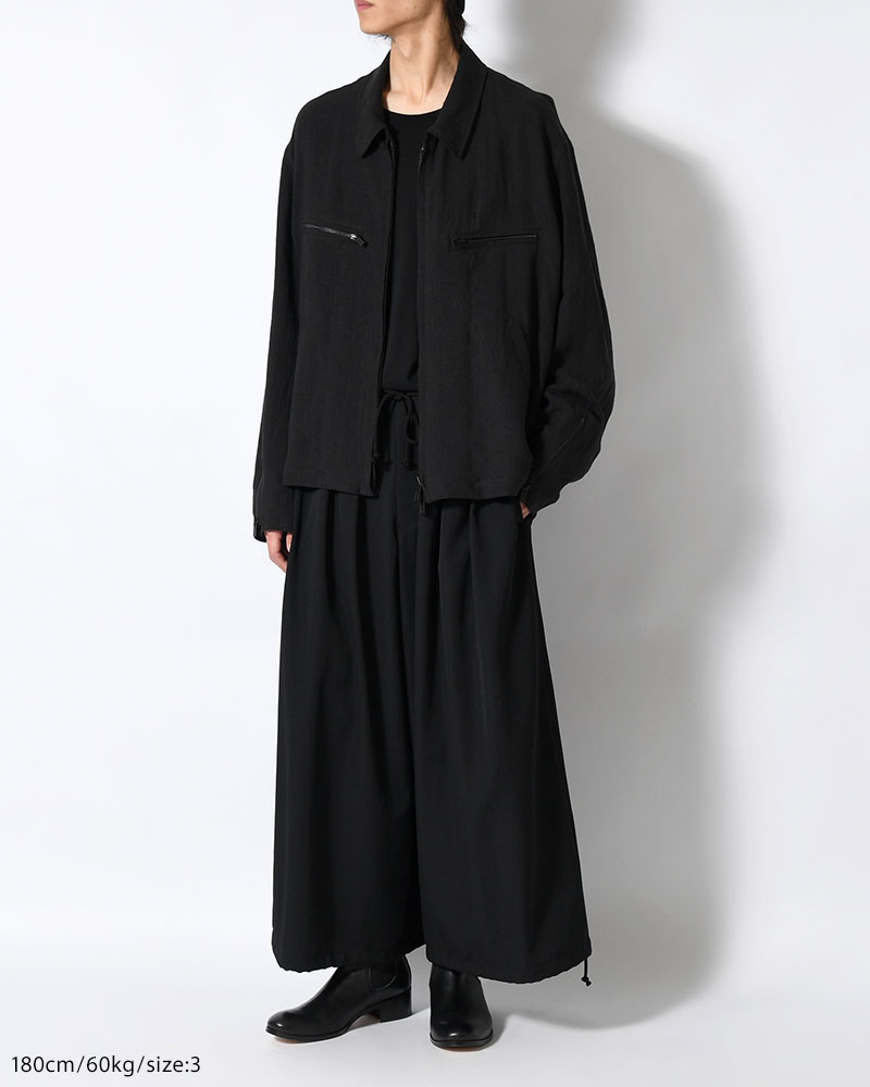 LINEN CLOTH ZIPPER BLOUSON -BLACK-