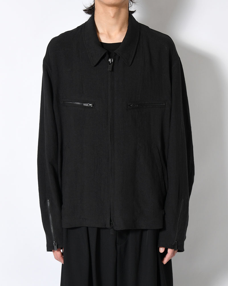 LINEN CLOTH ZIPPER BLOUSON -BLACK-