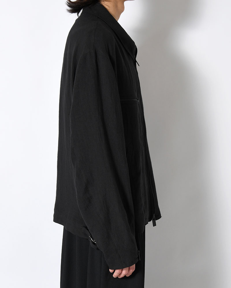 LINEN CLOTH ZIPPER BLOUSON -BLACK-