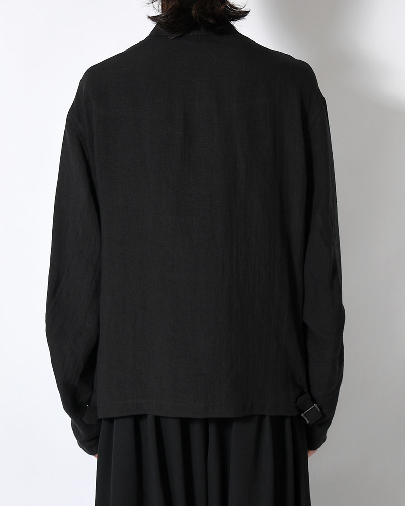 LINEN CLOTH ZIPPER BLOUSON -BLACK-