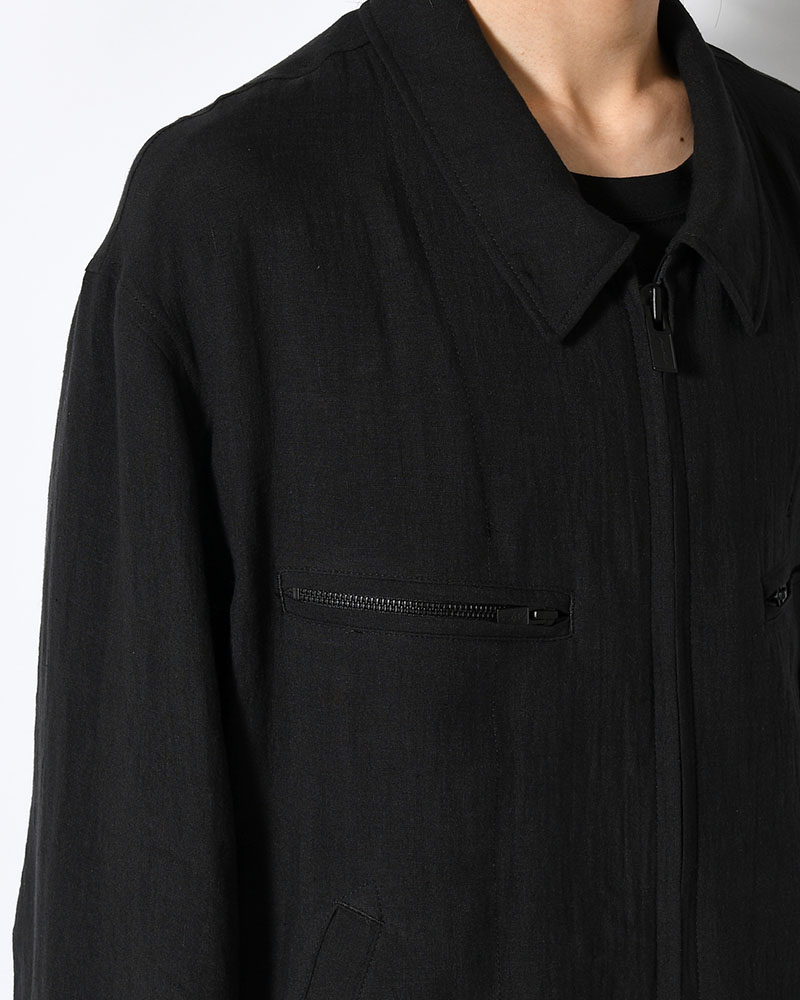 LINEN CLOTH ZIPPER BLOUSON -BLACK-