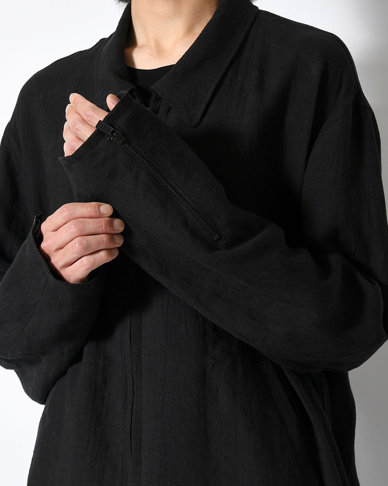 LINEN CLOTH ZIPPER BLOUSON -BLACK-