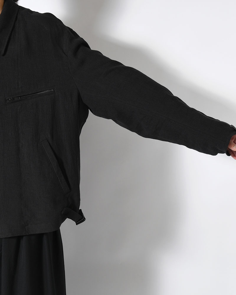 LINEN CLOTH ZIPPER BLOUSON -BLACK-