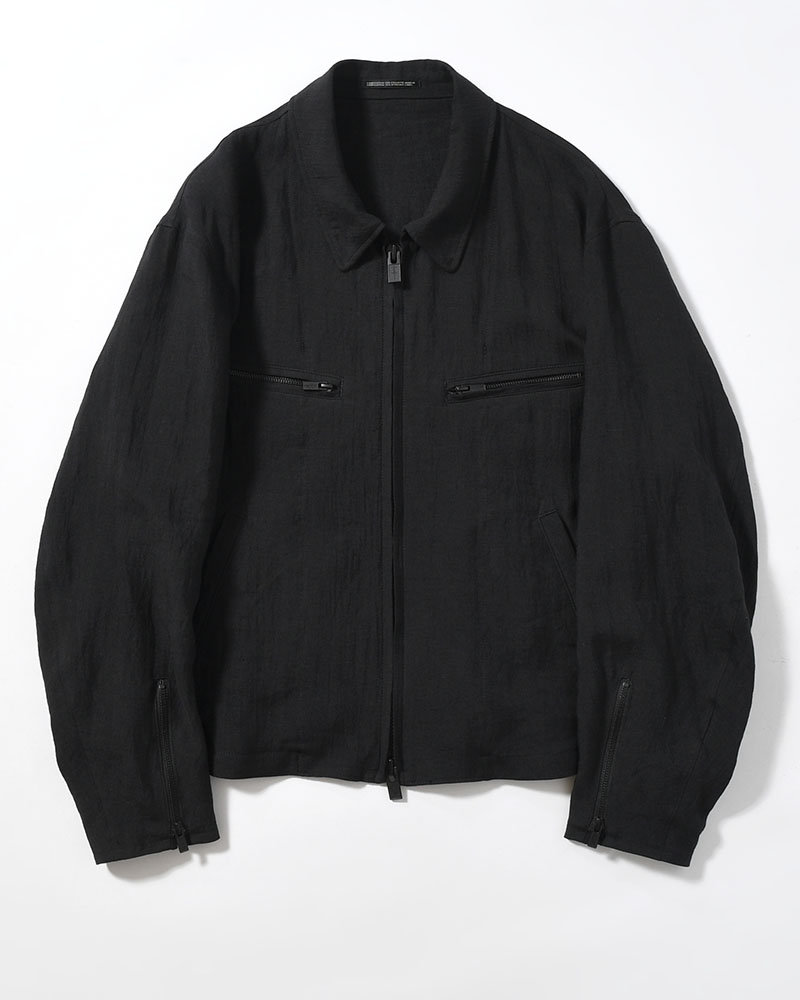 LINEN CLOTH ZIPPER BLOUSON -BLACK-
