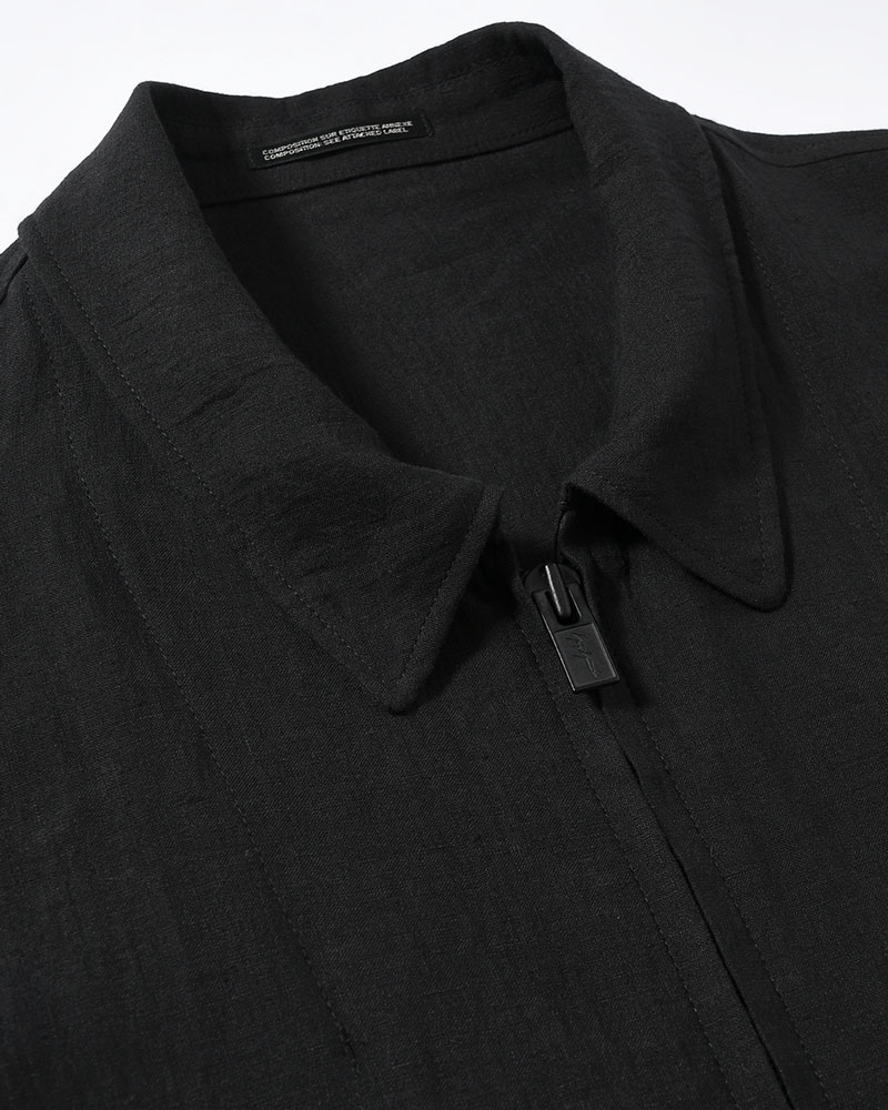 LINEN CLOTH ZIPPER BLOUSON -BLACK-