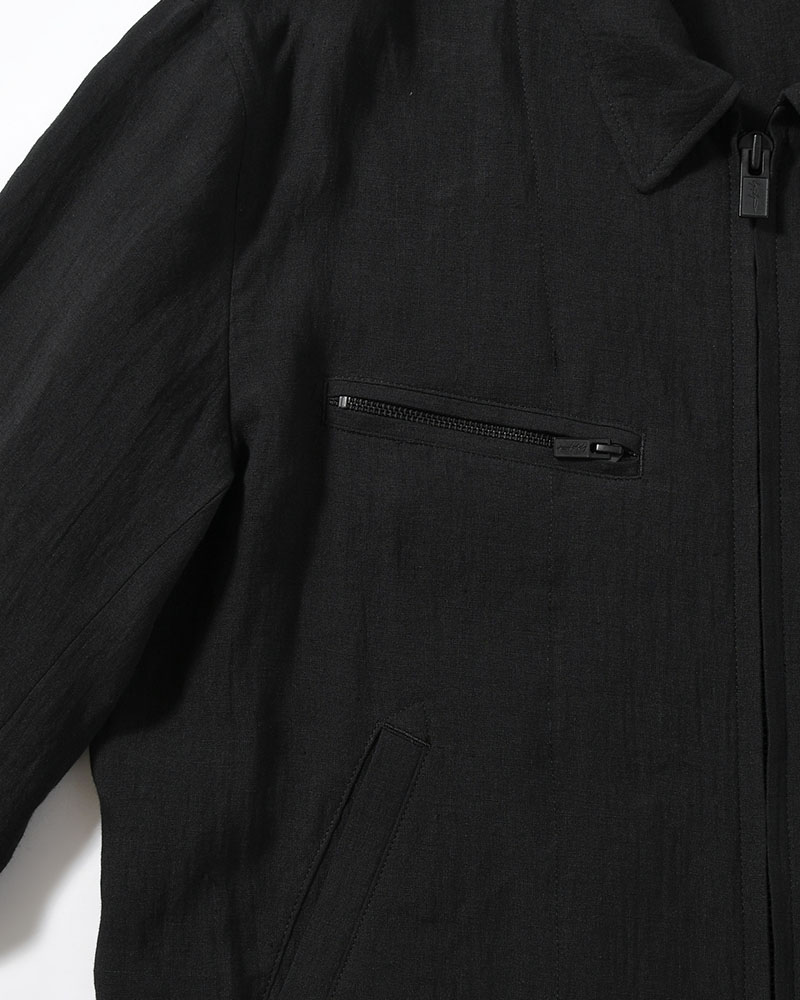 LINEN CLOTH ZIPPER BLOUSON -BLACK-