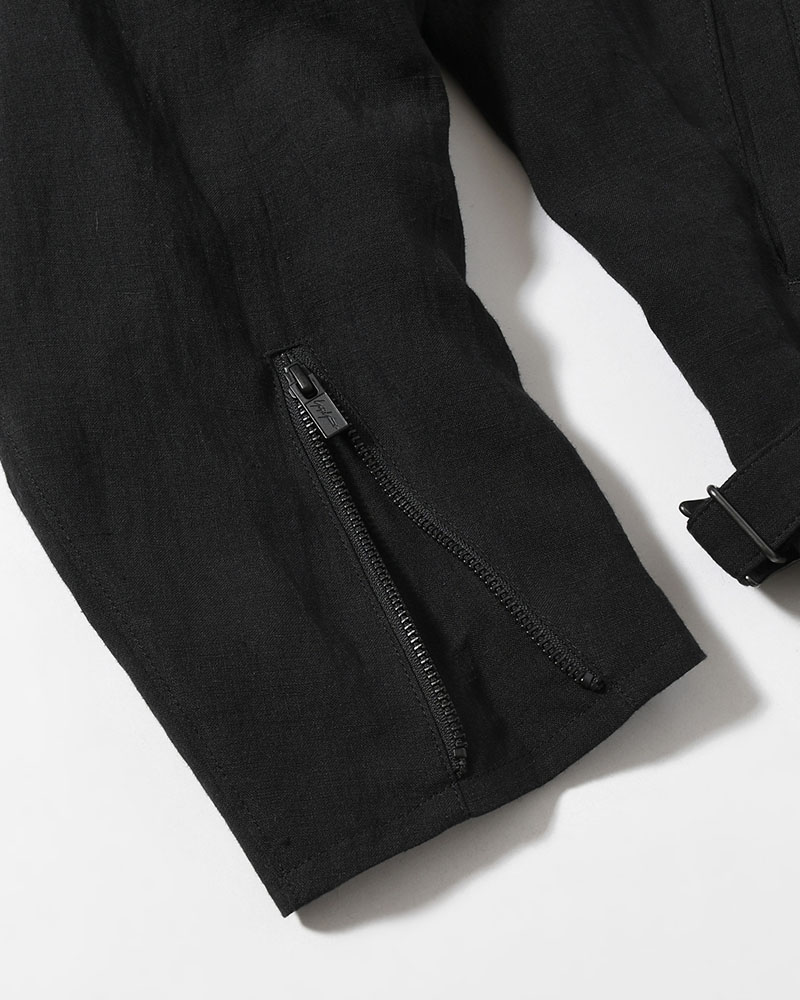 LINEN CLOTH ZIPPER BLOUSON -BLACK-