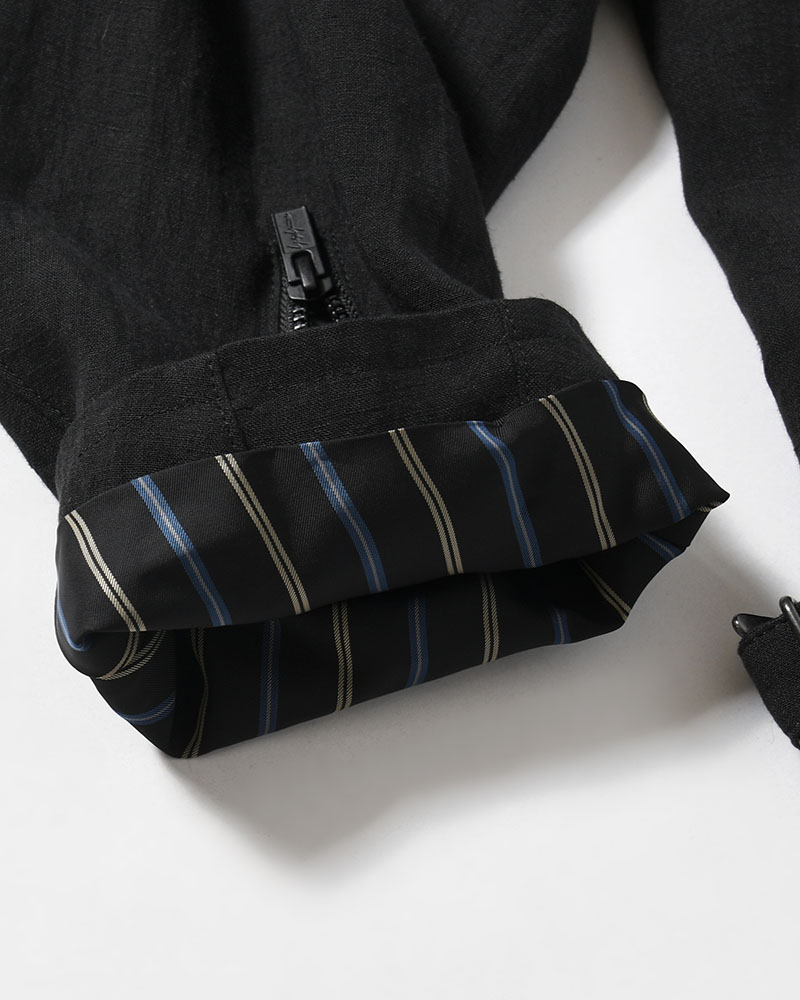 LINEN CLOTH ZIPPER BLOUSON -BLACK-