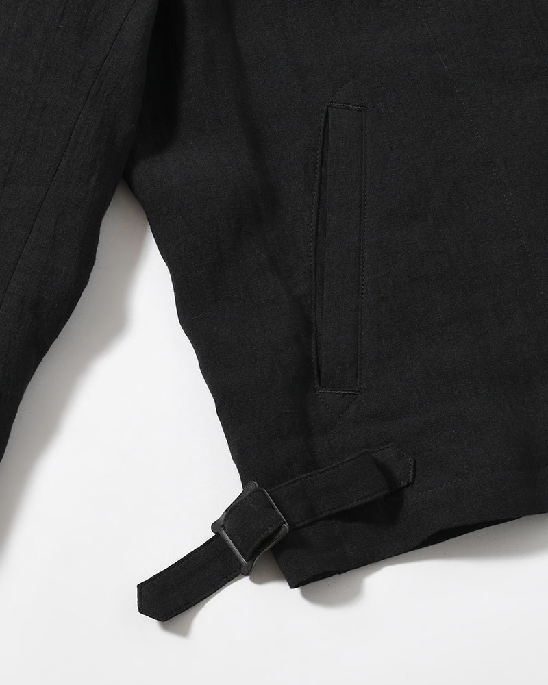 LINEN CLOTH ZIPPER BLOUSON -BLACK-
