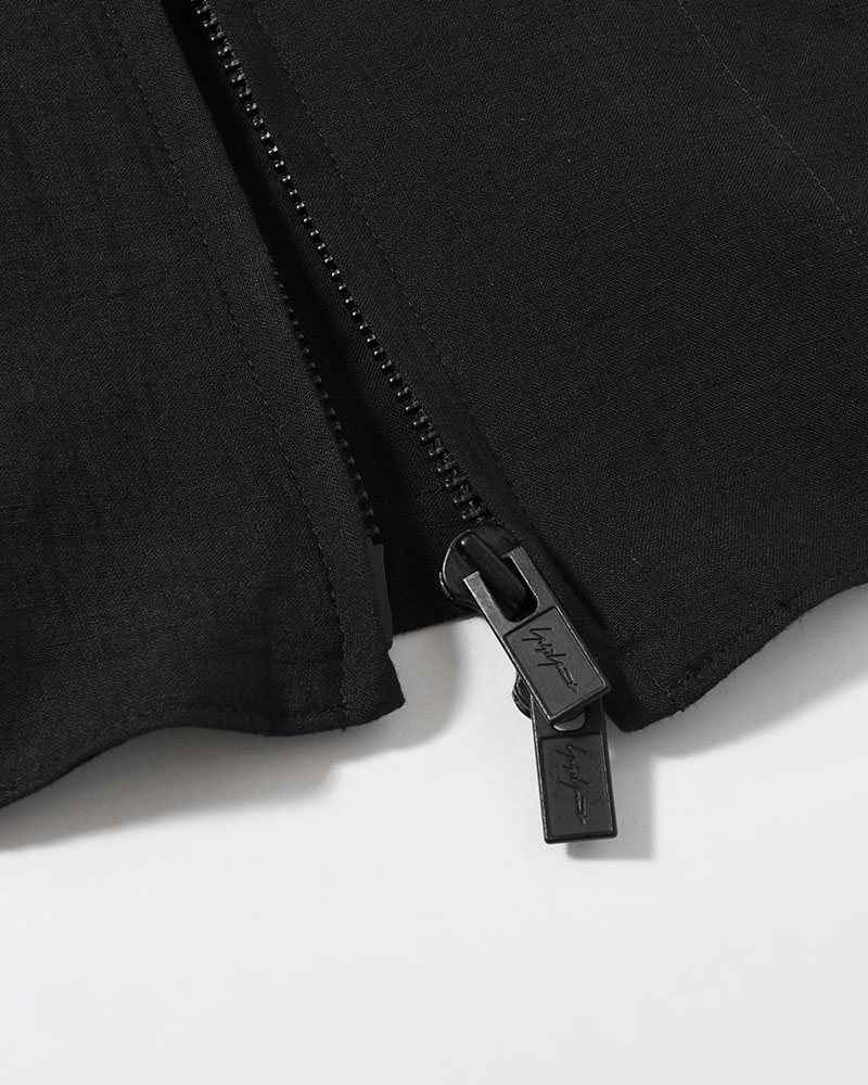 LINEN CLOTH ZIPPER BLOUSON -BLACK-