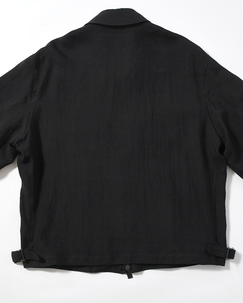 LINEN CLOTH ZIPPER BLOUSON -BLACK-