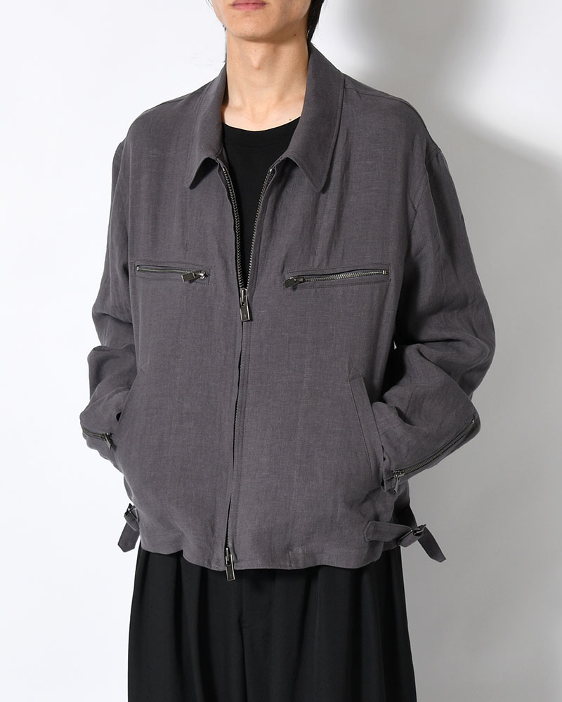 LINEN CLOTH ZIPPER BLOUSON -CHARCOAL-