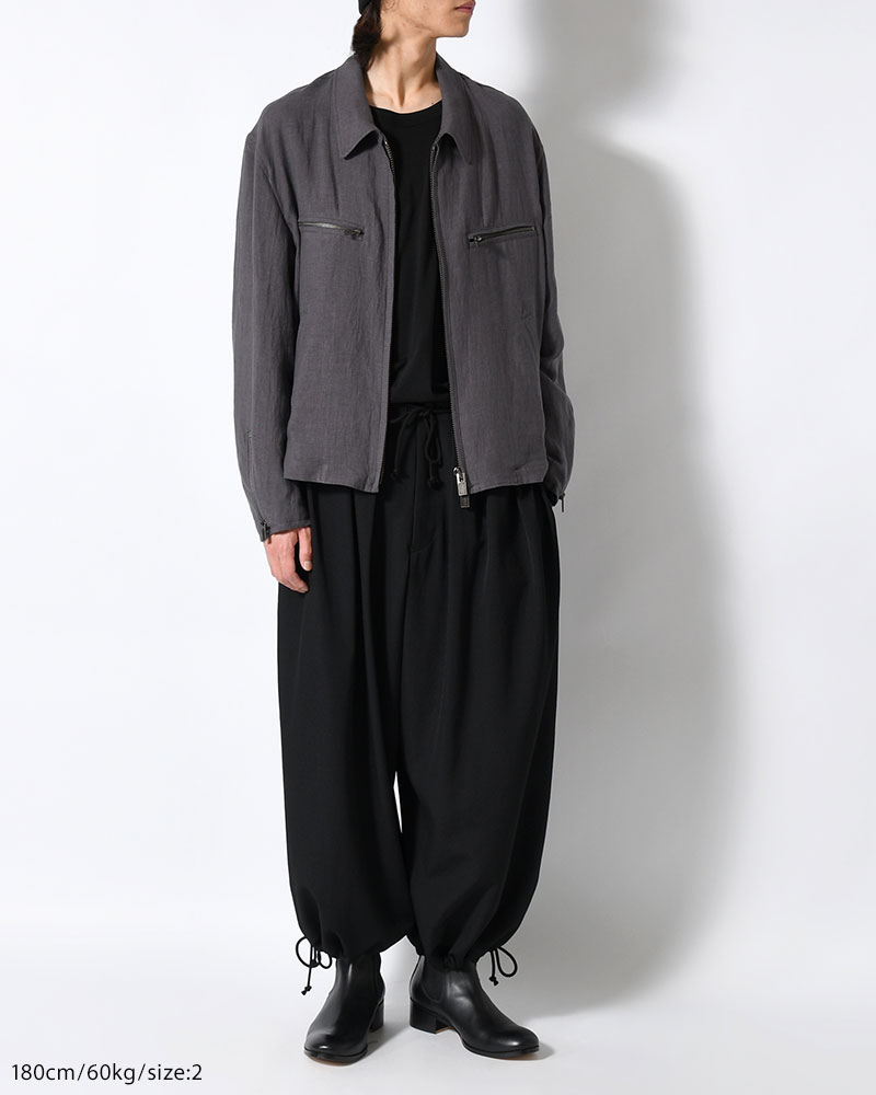 LINEN CLOTH ZIPPER BLOUSON -CHARCOAL-