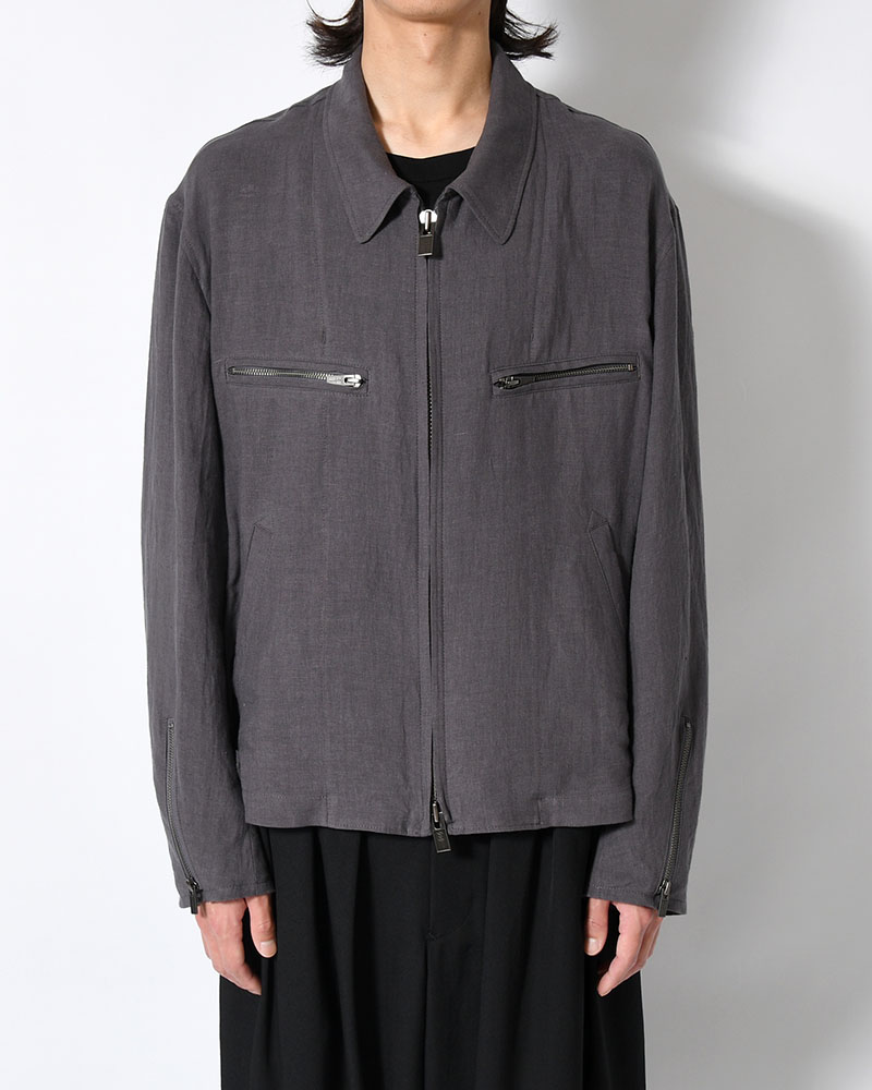 LINEN CLOTH ZIPPER BLOUSON -CHARCOAL-