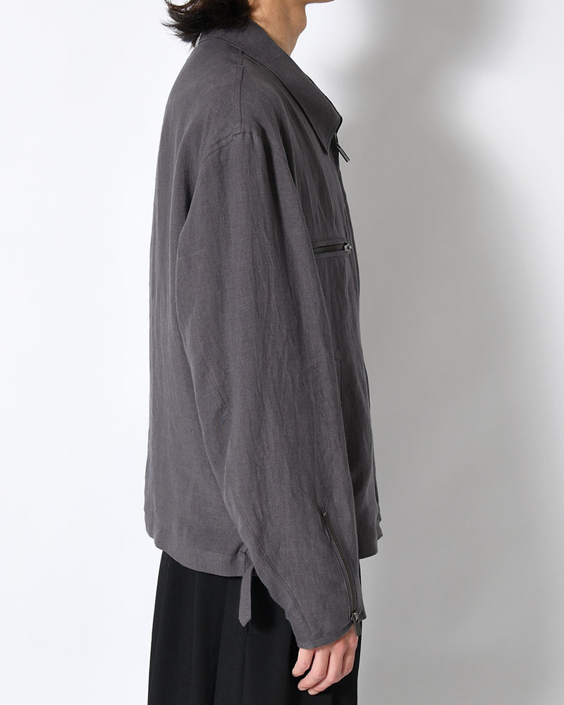 LINEN CLOTH ZIPPER BLOUSON -CHARCOAL-