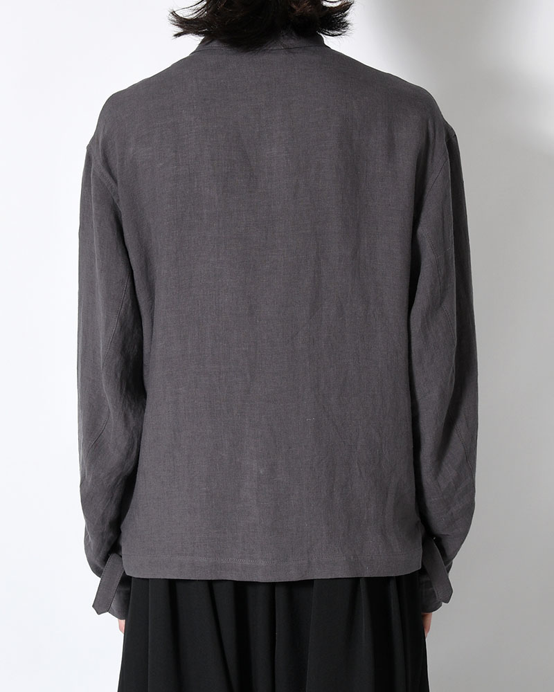 LINEN CLOTH ZIPPER BLOUSON -CHARCOAL-