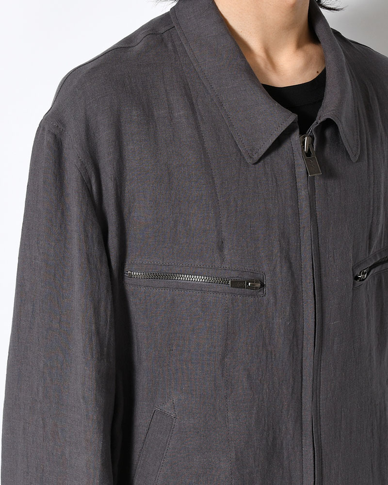 LINEN CLOTH ZIPPER BLOUSON -CHARCOAL-