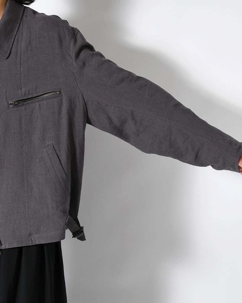 LINEN CLOTH ZIPPER BLOUSON -CHARCOAL-