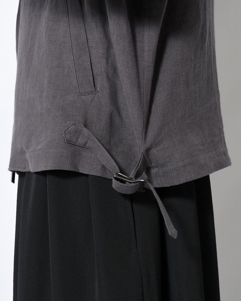 LINEN CLOTH ZIPPER BLOUSON -CHARCOAL-