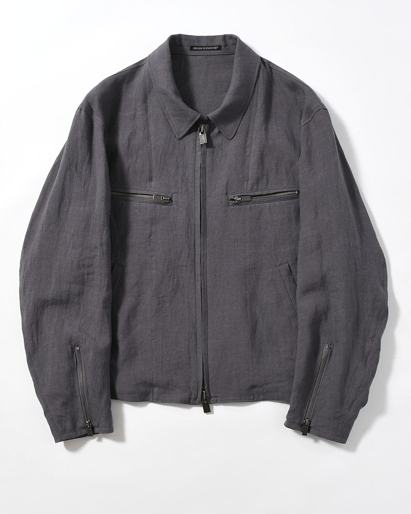 LINEN CLOTH ZIPPER BLOUSON -CHARCOAL-