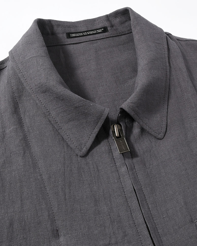 LINEN CLOTH ZIPPER BLOUSON -CHARCOAL-