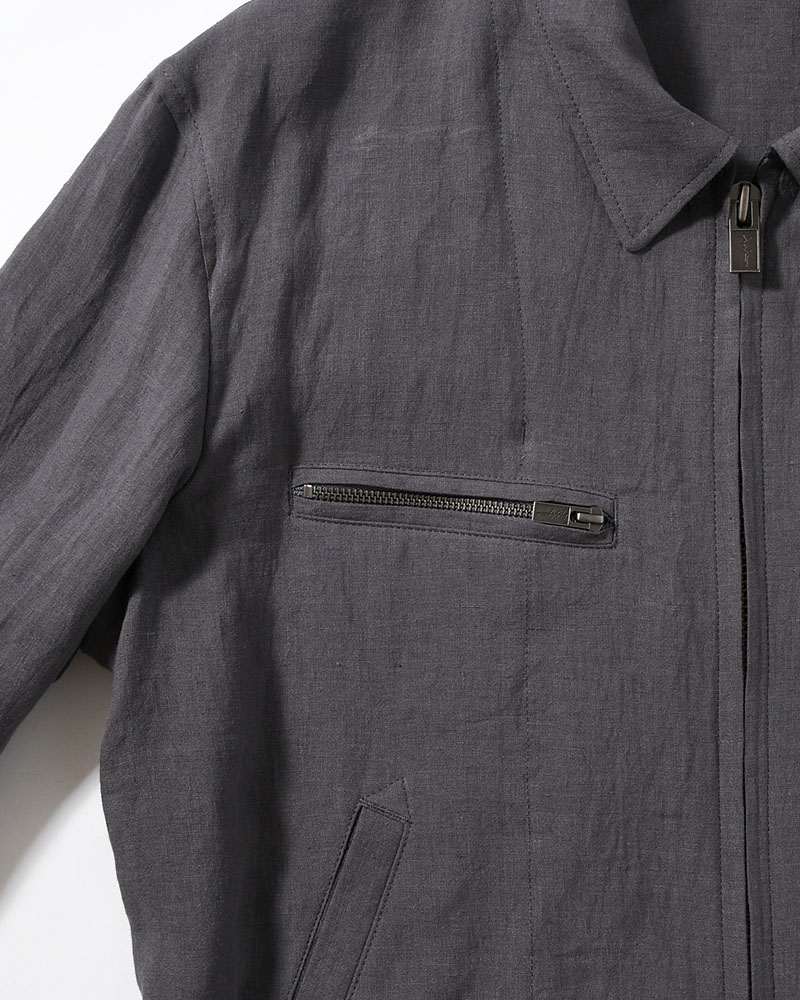 LINEN CLOTH ZIPPER BLOUSON -CHARCOAL-