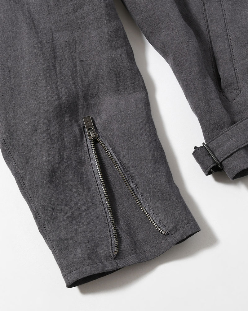 LINEN CLOTH ZIPPER BLOUSON -CHARCOAL-
