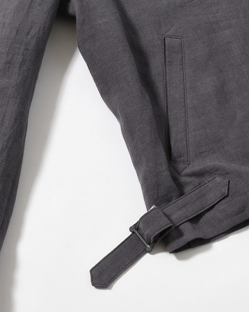 LINEN CLOTH ZIPPER BLOUSON -CHARCOAL-