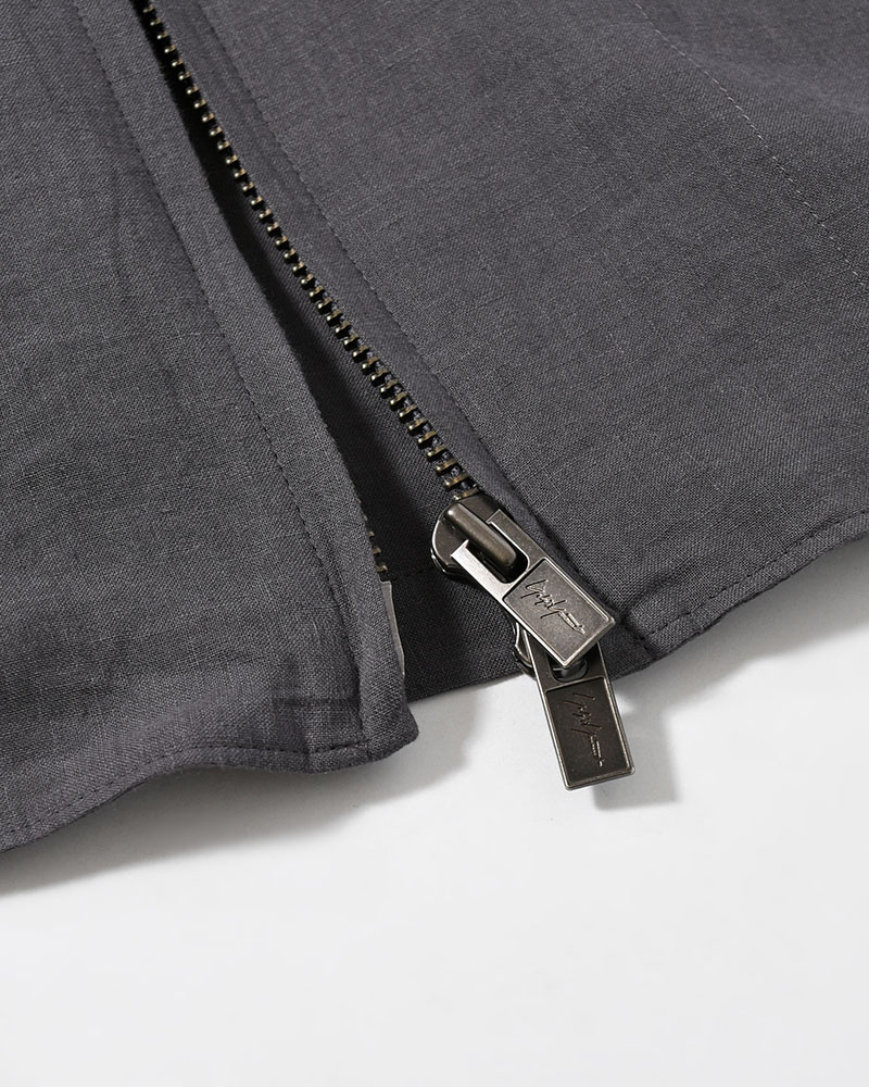 LINEN CLOTH ZIPPER BLOUSON -CHARCOAL-