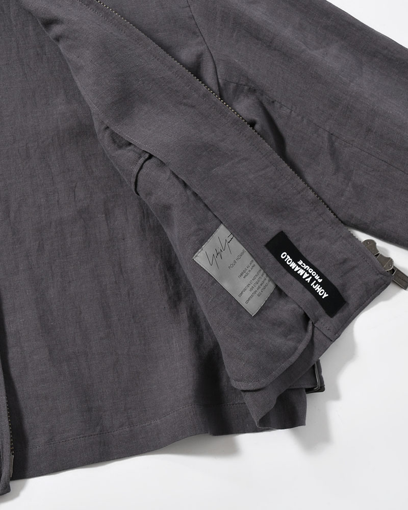 LINEN CLOTH ZIPPER BLOUSON -CHARCOAL-