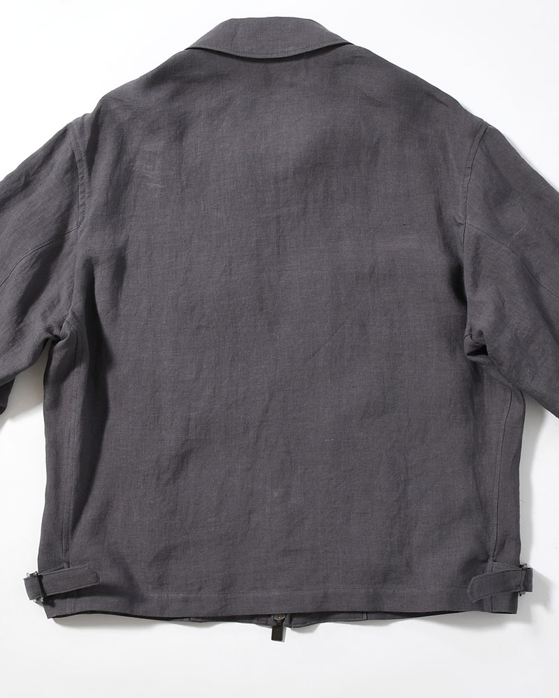 LINEN CLOTH ZIPPER BLOUSON -CHARCOAL-