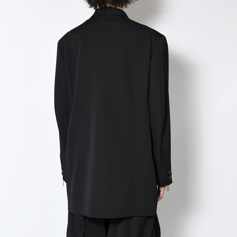 WOOL GABARDINE DOUBLE BUTTON JACKET -BLACK-