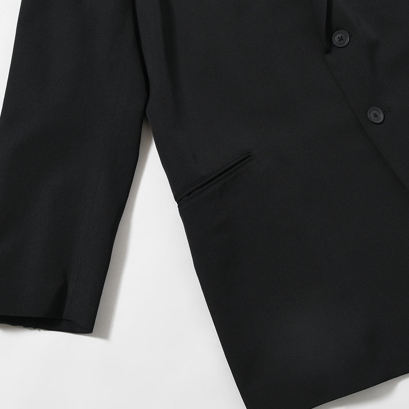 WOOL GABARDINE DOUBLE BUTTON JACKET -BLACK-
