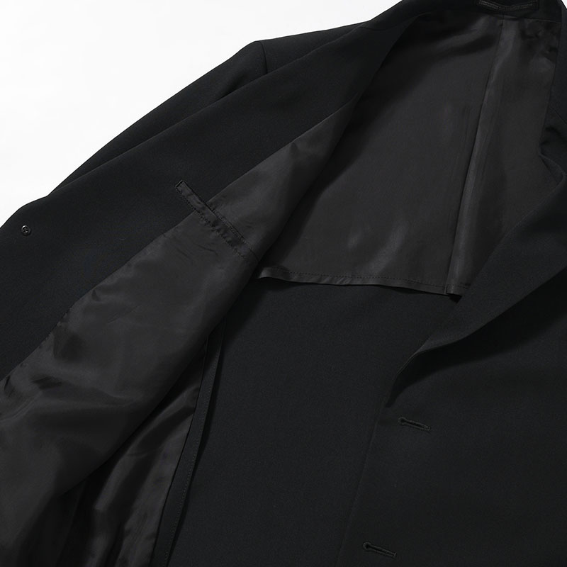 WOOL GABARDINE DOUBLE BUTTON JACKET -BLACK-