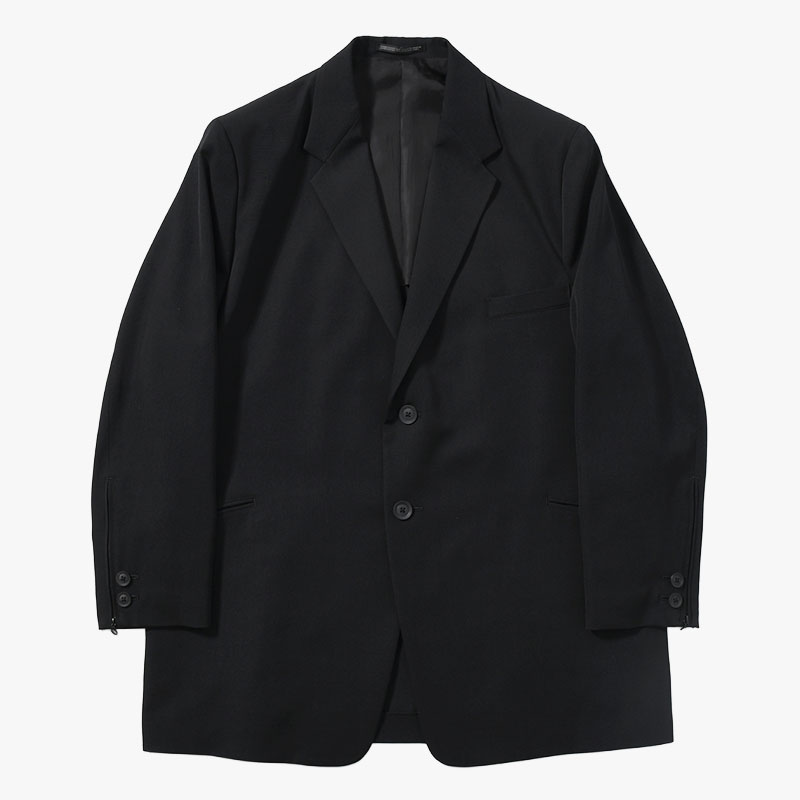 WOOL GABARDINE DOUBLE BUTTON JACKET -BLACK-