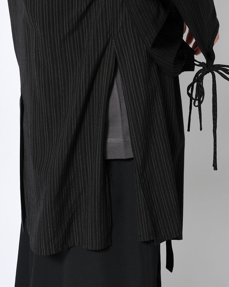 RAYON THIN STRIPE SLIT JACKET -BLACK-