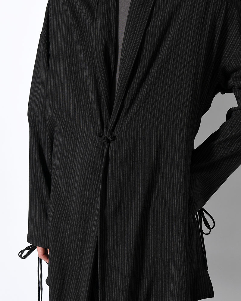 RAYON THIN STRIPE SLIT JACKET -BLACK-
