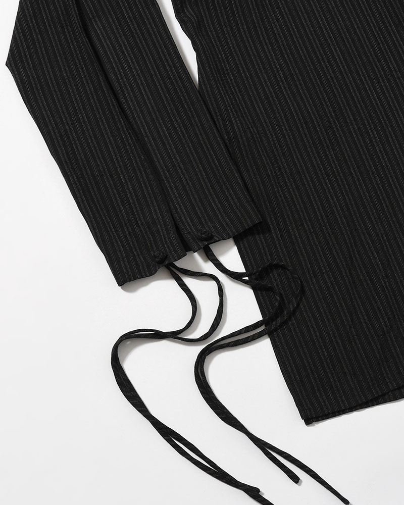 RAYON THIN STRIPE SLIT JACKET -BLACK-