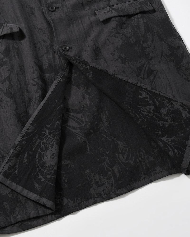 JACQUARD PATTERN MESSAGE PRINTED STAND JACKET -BLACK-