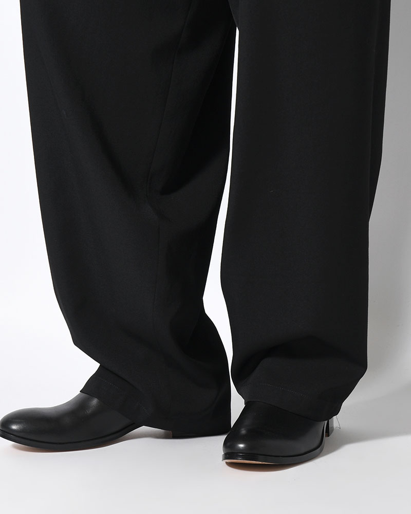 WOOL GABARDINE NEW STANDARD STRING PANTS -BLACK-