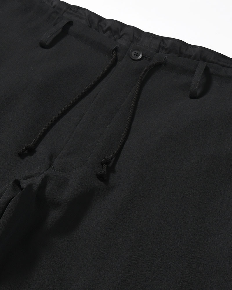 WOOL GABARDINE NEW STANDARD STRING PANTS -BLACK-
