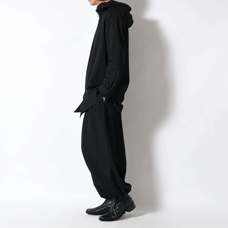 WOOL GABARDINE STANDARD BALOON PANTS -BLACK-