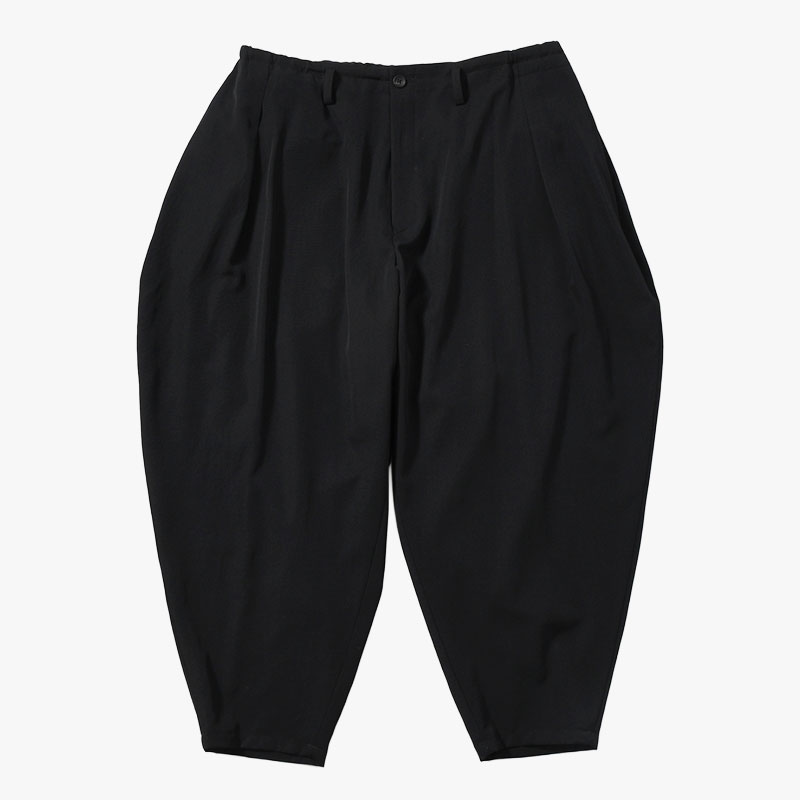 WOOL GABARDINE OUTER DRAPE PANTS -BLACK-