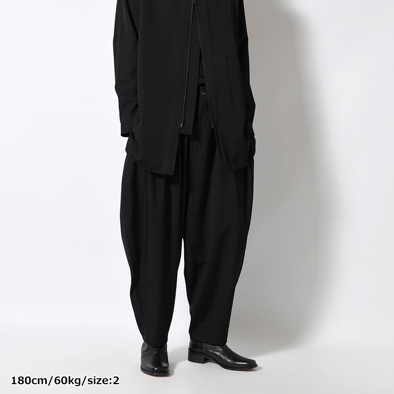 WOOL GABARDINE OUTER DRAPE PANTS -BLACK-