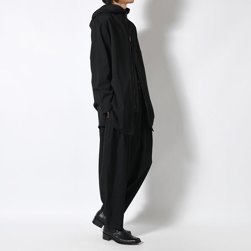 WOOL GABARDINE OUTER DRAPE PANTS -BLACK-
