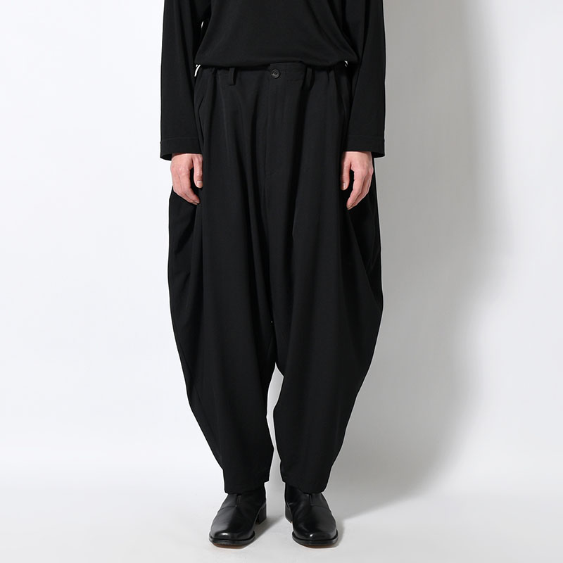 WOOL GABARDINE OUTER DRAPE PANTS -BLACK-