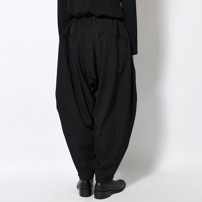 WOOL GABARDINE OUTER DRAPE PANTS -BLACK-
