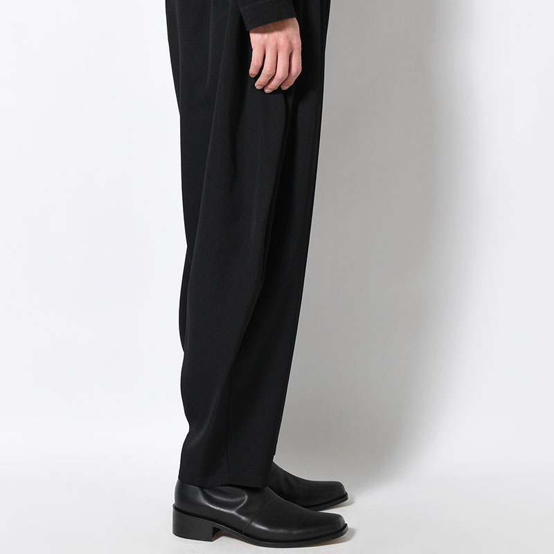 WOOL GABARDINE OUTER DRAPE PANTS -BLACK-