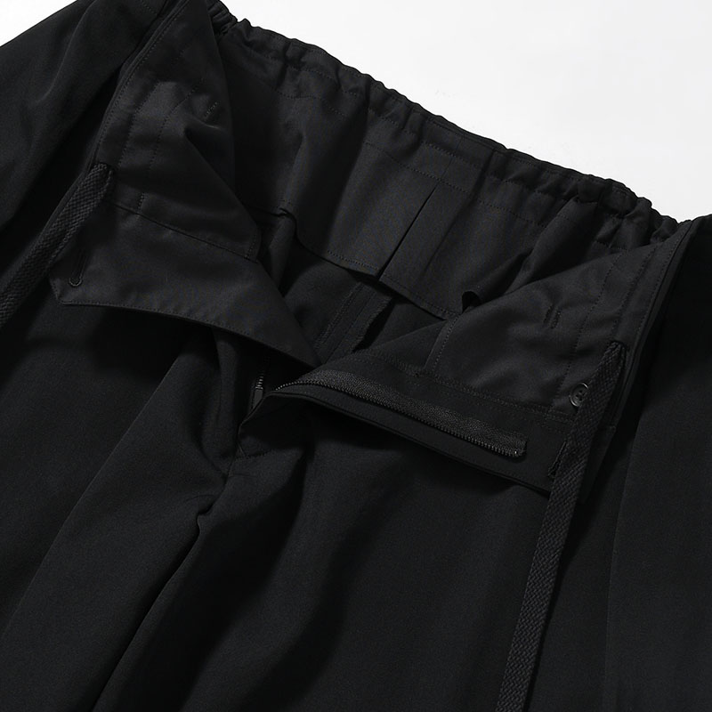 WOOL GABARDINE OUTER DRAPE PANTS -BLACK-