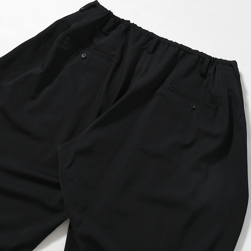 WOOL GABARDINE OUTER DRAPE PANTS -BLACK-